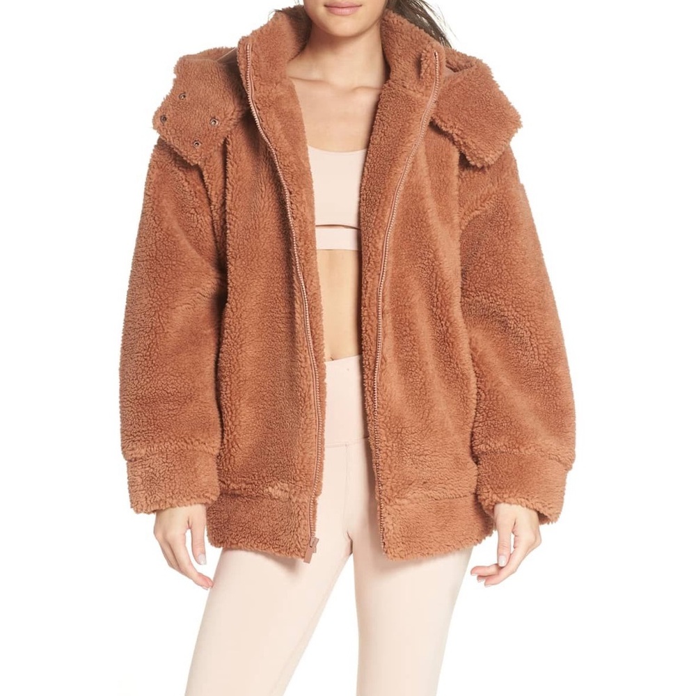 ALO Yoga Norte Sherpa Faux Fur Coat Henna Brown Chocolate Sz L